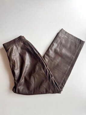 Vintage 80's JEZ MONTREAL Dark Brown Leather High Waisted Pleated Pants, Size 9